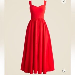 J. Crew Red Pleated Midi Dress Sweetheart Neckline